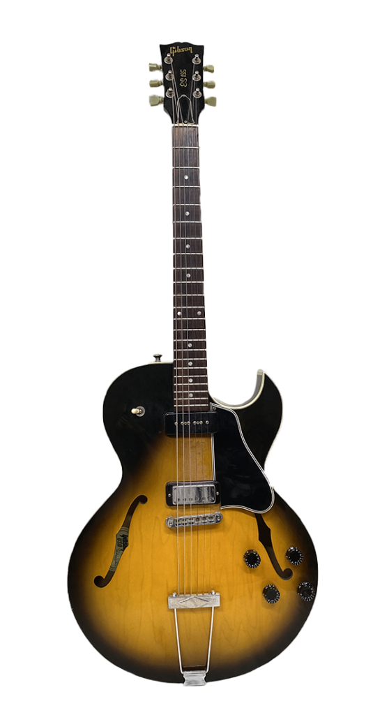 Guitar 6 Gibson ES-135 semi-hollow body electric guitar, part of David Hillman's collection
